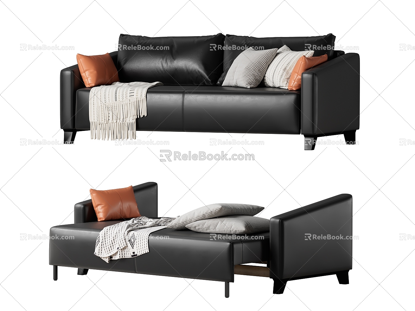 Multifunctional Sofa Bed Double Sofa Sofa Dragging Bed Leather Sofa Pillow 3d model