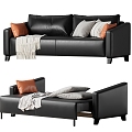 Multifunctional Sofa Bed Double Sofa Sofa Dragging Bed Leather Sofa Pillow 3d model