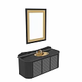 Modern Luxury Washbasin Design With Golden Basin And Black Marble Countertop And Cabinet