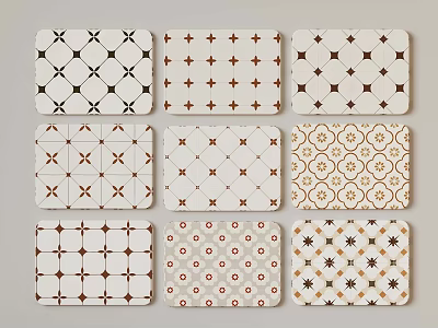 Assorted Decorative Coasters With Diverse Patterns And Warm Brown White Tones 3d model