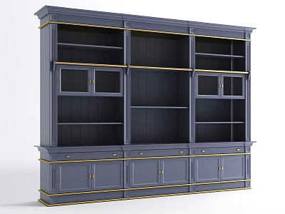 Blue Decorative Cabinet With Gold Accent Frames Shelves Doors And Drawers Design 3d model