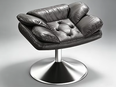 Modern Black Leather Leisure Chair With Puffy Cushions And Silver Metal Round Base 3d model