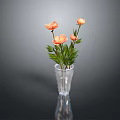 Hand Carved Glass Vase Displaying Orange Flowers On Dark Table With Reflection