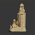 Handcrafted Beige Castle Building Cluster Sculpture With Detailed Towers And Windows