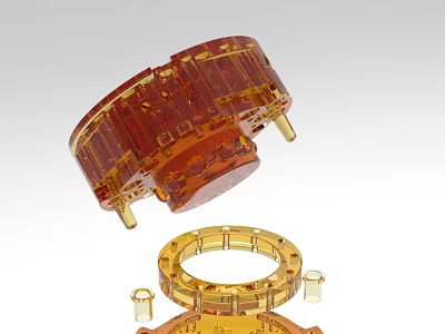 Transparent Orange Industrial Equipment Circular Structural Components With Connecting Parts 3d model