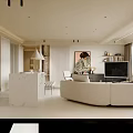 Modern Living And Dining Room Interior With White Sofa TV Artwork And Plants