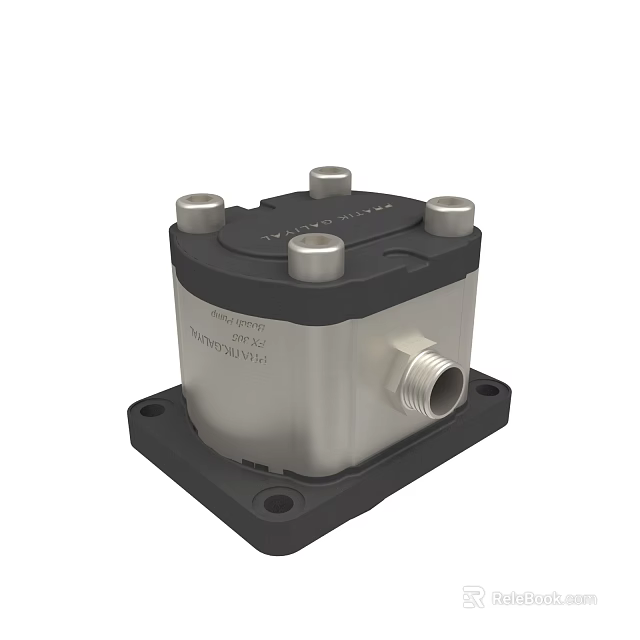 Industrial Mechanical Component With Silver Body Black Base Top Bolts And Threaded Port 3d model 