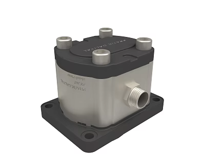 Industrial Mechanical Component With Silver Body Black Base Top Bolts And Threaded Port 3d model