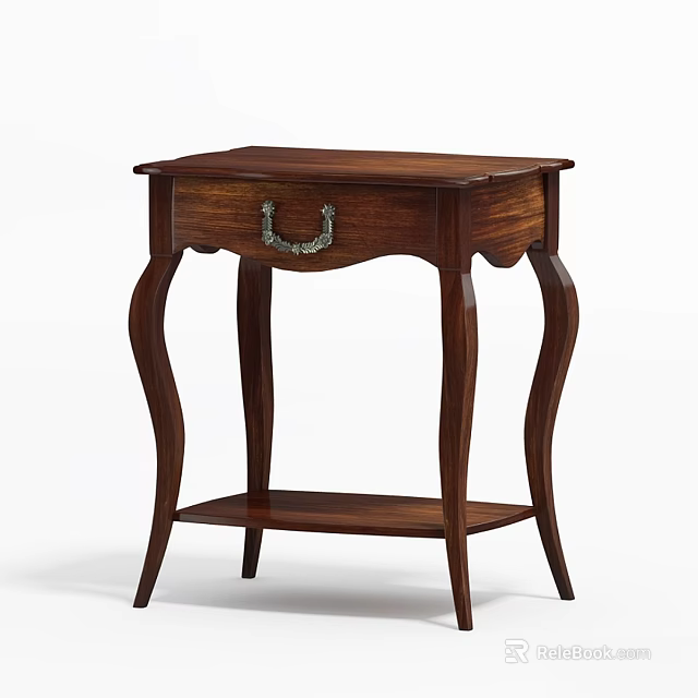 Wooden Drawer Chest With Single Drawer Curved Legs And Lower Shelf 3d model 