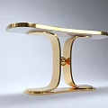 Elegant Console Table With Golden Frame White Marble Top And Central Sphere Decoration 3d model
