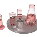 Glass Cups With Red Berries In Liquid On Silver Tray And Pink Pitcher