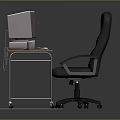Wooden Desk With Old Fashioned Computer Monitor Black Leather Chair And Wheels With Lower Cabinet