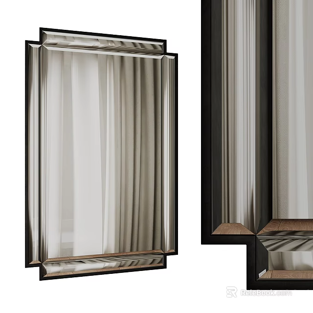 Modern Decorative Mirror With Geometric Silver And Black Borders Reflective Surface 3d model 