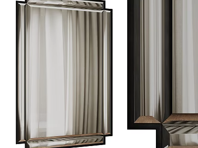 Modern Decorative Mirror With Geometric Silver And Black Borders Reflective Surface 3d model