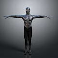 Spider Man Costume Figure With Arms Outstretched Black And Silver Web Pattern On Gray Background