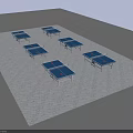 Multiple Ping Pong Tables Arranged On Tiled Ground In Open Space Area 3d model