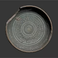 Chipped Ceramic Bowl With Blue Interior And Decorative Patterns On Edge 3d model