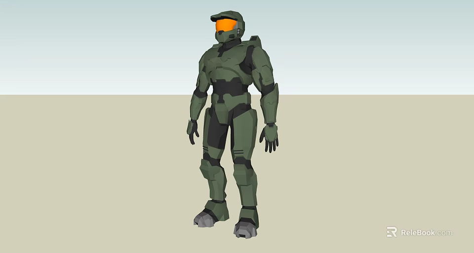 Game And Movie Character In Green Armor With Orange Visor Sci Fi Design 3d model 