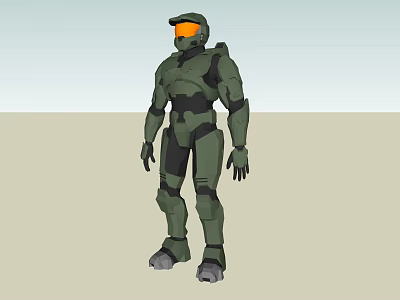 Game And Movie Character In Green Armor With Orange Visor Sci Fi Design 3d model