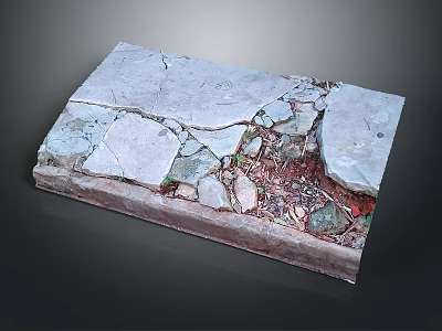 Broken Terrain Surface With Cracked Stone Slab Scattered Gravel And Loose Soil 3d model