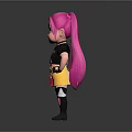 Cute Doll With Pink Pigtails Black Tshirt Rock Princess Yellow Skirt And Boots