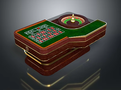 Casino Entertainment Table With Roulette Wheel Green Felt And Number Layout 3d model