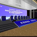 Spacious Conference Hall With Rows Of Seats Stage Blue Screens And Banners