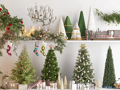 Commercial Christmas Decoration Display Equipment With Trees Socks Gifts And Festive Decorations 3d model