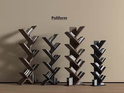 Poliform Contemporary Bookshelves Featuring Dark Brown Black Design And Layered Books 3d model