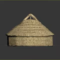 Traditional Thatch Roof Building Model With Circular Structure And Polygonal Base