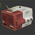 Red And Silver Electronic Appliance With Antenna Control Knobs And Ventilation Holes