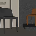 Designer Modern Dining Chairs With Gray And Brown Leather Seats On Display Platform