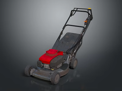 Red Engine Push Type Lawn Mower With Black Handle And Wheels 3d model