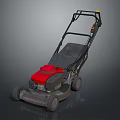 Red Engine Push Type Lawn Mower With Black Handle And Wheels