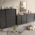 Modern Black Dressers In Living Space With Decorative Items Plants And Natural Light