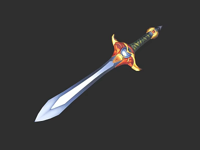 Decorative Fantasy Sword With Golden Red Accents And Silver Blade On Black Background 3d model