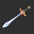 Decorative Fantasy Sword With Golden Red Accents And Silver Blade On Black Background