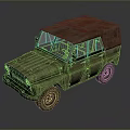 Vintage Green Military Vehicle With Canvas Roof And Off Road Wheels