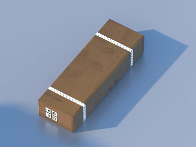 Brown Cardboard Box As Practical Household Item With White Tape Text And Barcode 3d model