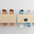 Light Wood Conference Tables With Black Legs Mixed Color Chairs And Laptop On Top