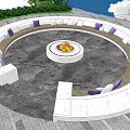 Outdoor Sofa Setup With Circular Fire Pit Purple Cushions And Marble Floor 3d model