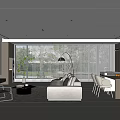 Modern Living and Dining Room Interior With Spacious Layout Large Windows Sofa Dining Table And Floor Lamp 3d model