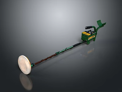 Green Metal Detector With Long Shaft Circular Coil And Control Handle 3d model