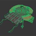 Sci Fi Industrial Platform Structure With Circular Core Metal Brackets And Cables