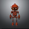 Red Cartoon Robot With Red Helmet And Yellow Eyes In Playful Toy Design