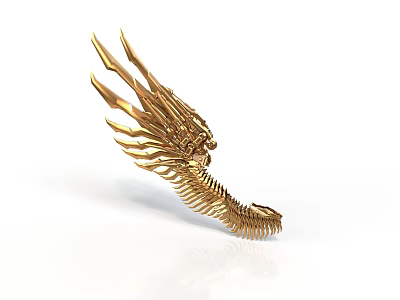 Golden Astronautical Sculpture With Feather Shaped Wings For Cosmic Decor 3d model