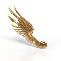 Golden Astronautical Sculpture With Feather Shaped Wings For Cosmic Decor