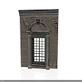 Historic Stone Building Window Frame With Arched Top Grid Panes And Weathered Texture