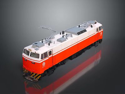 Red And White Electrical Locomotive With Classic Design Front Detail And Reflective Surface 3d model