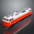 Red And White Electrical Locomotive With Classic Design Front Detail And Reflective Surface